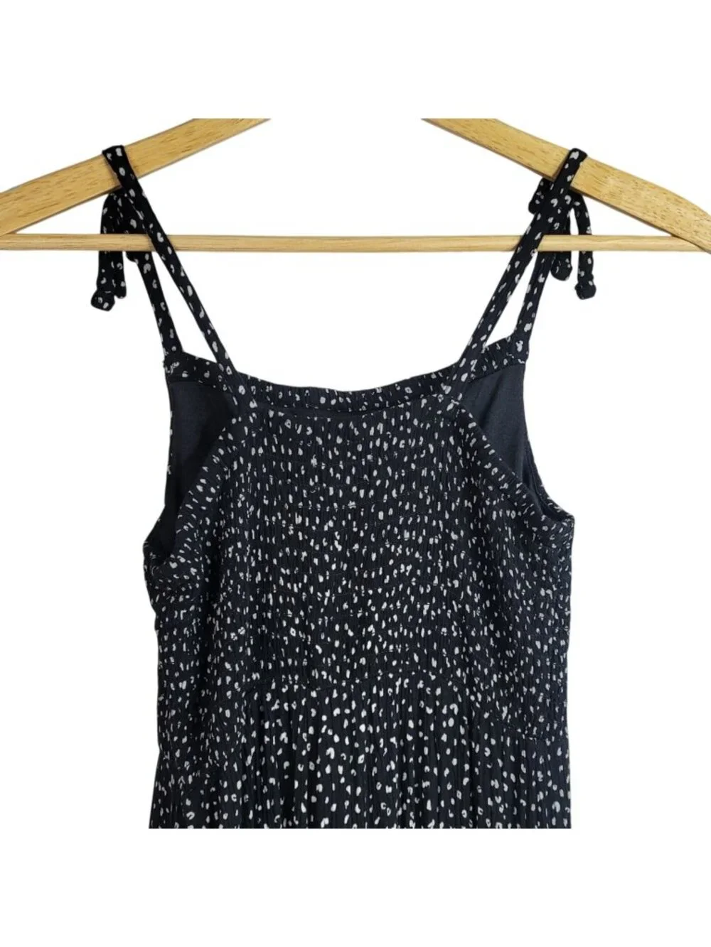 Old Navy Girls Sleeveless Jumpsuit Black Large Wide Leg Smocked Top Ties Dots